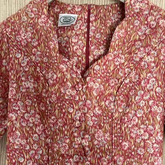 Laura Ashley vintage midi Floral Pink cotton Short sleeve Dress size 4 - Picture 9 of 12